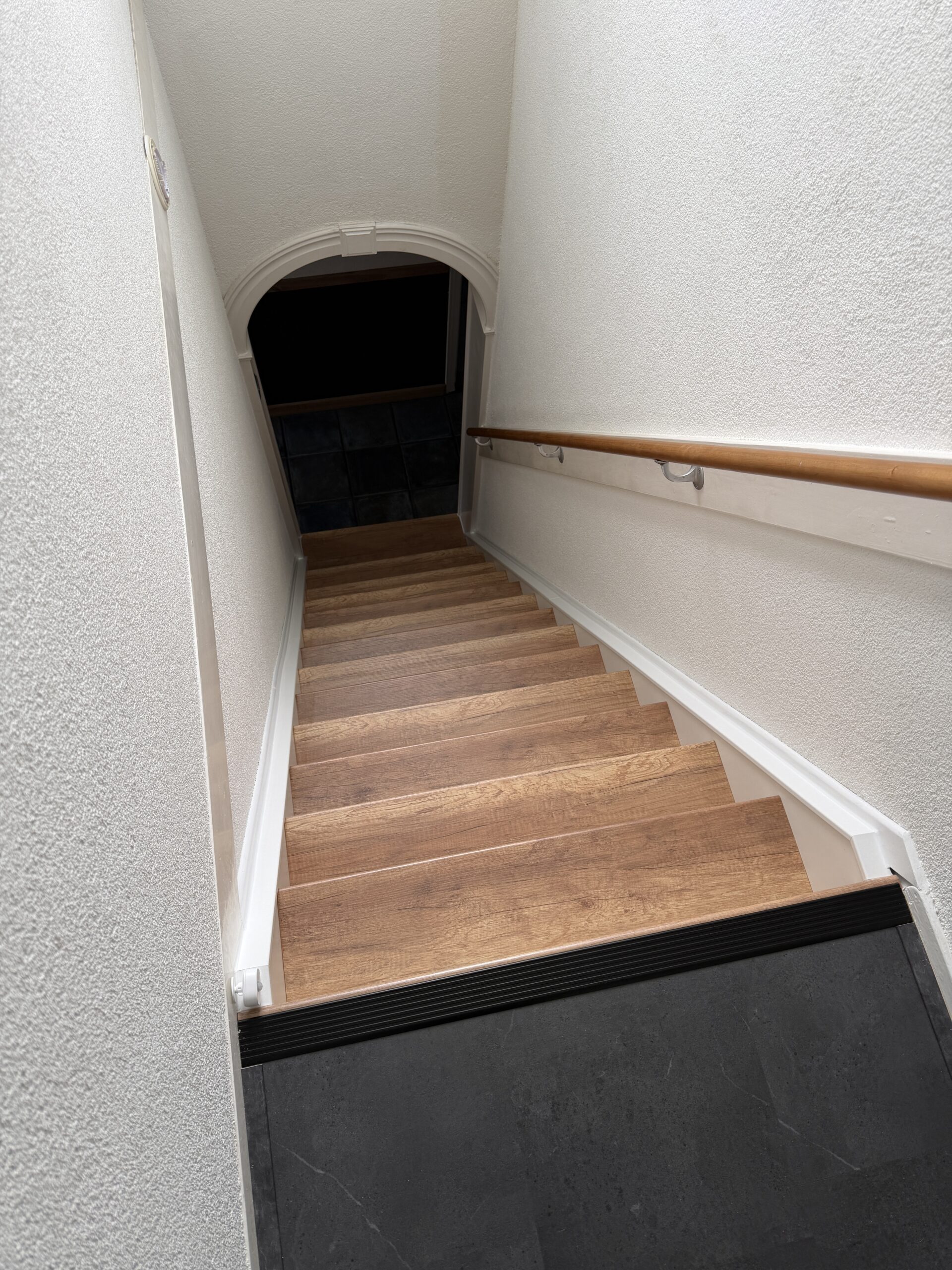 Traprenovatie Pijnacker houtlook met stootborden in decor LED verlichting en wangen bekleed
